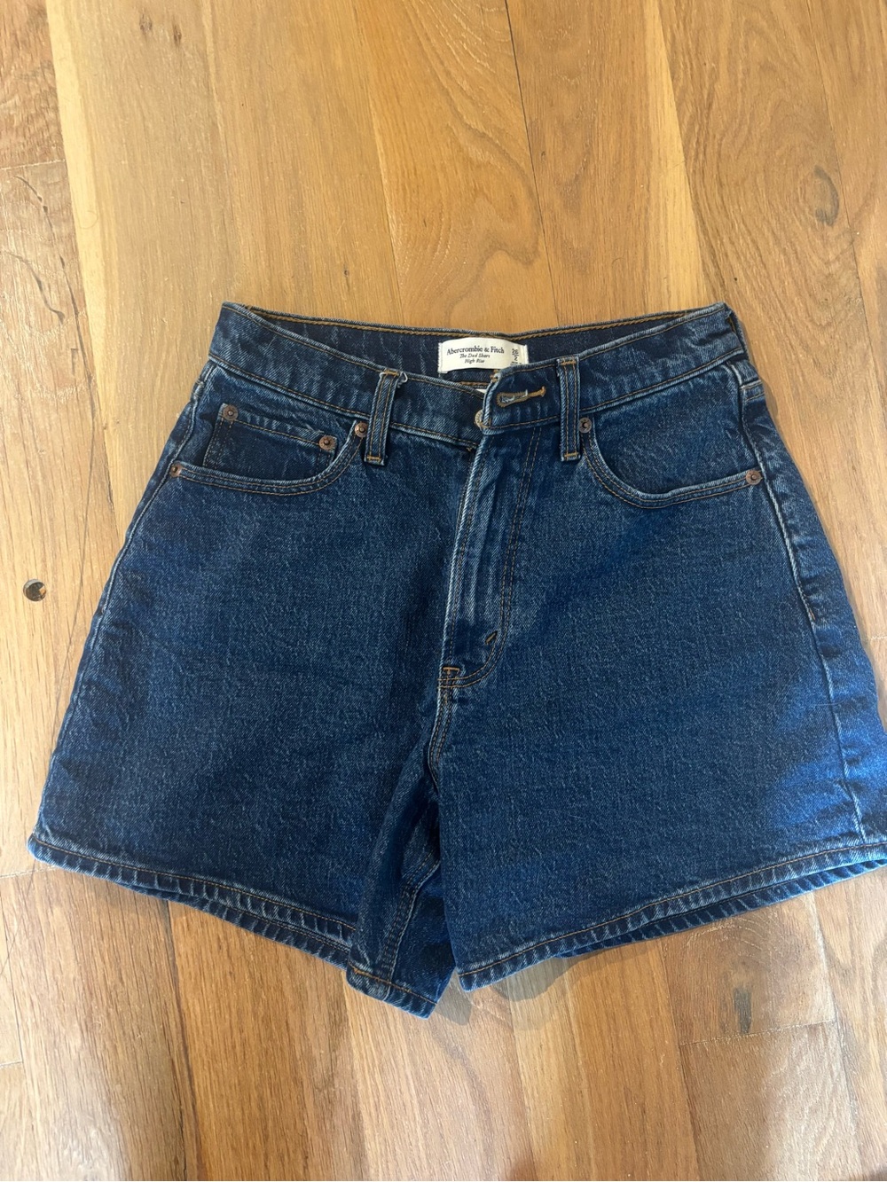 Abercrombie & Fitch Dark Blue High-Rise Denim Dad Shorts